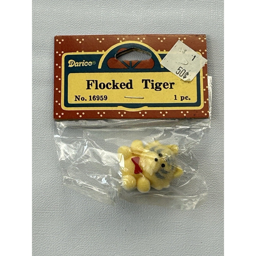 Vintage Darice Flocked Tiger Mini Figurine NOS Craft Supply‎ Taiwan